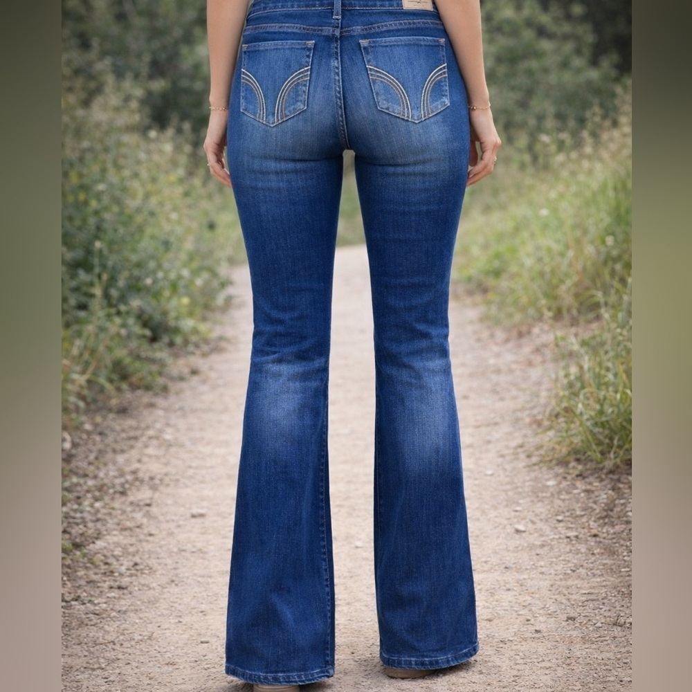 Vintage Y2K Hollister Low-Rise Flare Jeans Dark Wash W29 L33 - Picture 2 of 9